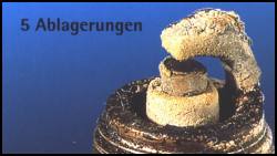 Zündkerze mit Ablagerungen Zündkerze mit Ablagerungen