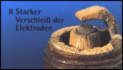 Zündkerze mit stark verschlissenen Elektroden Zündkerze mit stark verschlissenen Elektroden